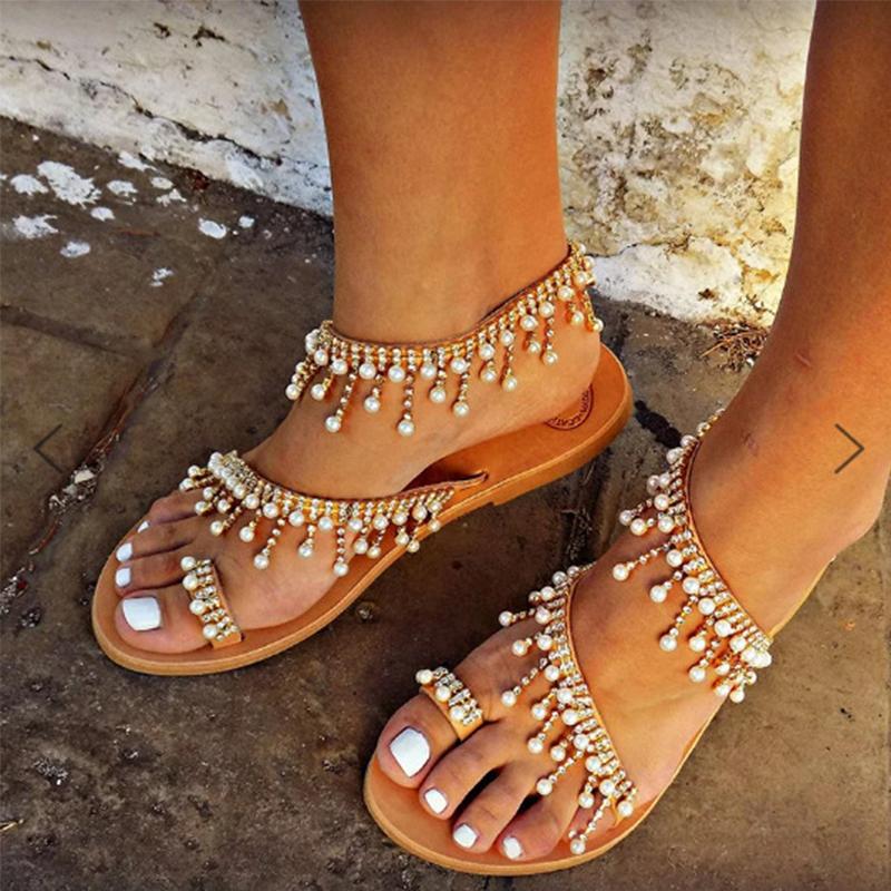 Handmade Beaded New Fashion Flat Sandals - GetComfyShoes