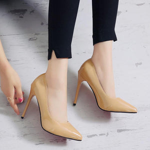 Women pointed toe stiletto heels | solid color summer work busines high heeled pumps | patent leather sexy heels