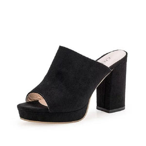 Women solid color platform peep toe slide chunky heels