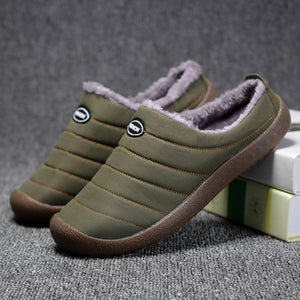 Men Winter Water-resistant Fur Warm Flat Shoes Cotton Slippers