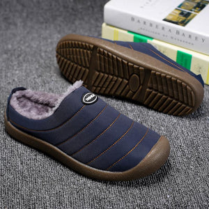 Men Winter Water-resistant Fur Warm Flat Shoes Cotton Slippers