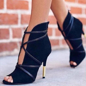 Women peep toe stiletto high heel criss cross strappy lace up heels