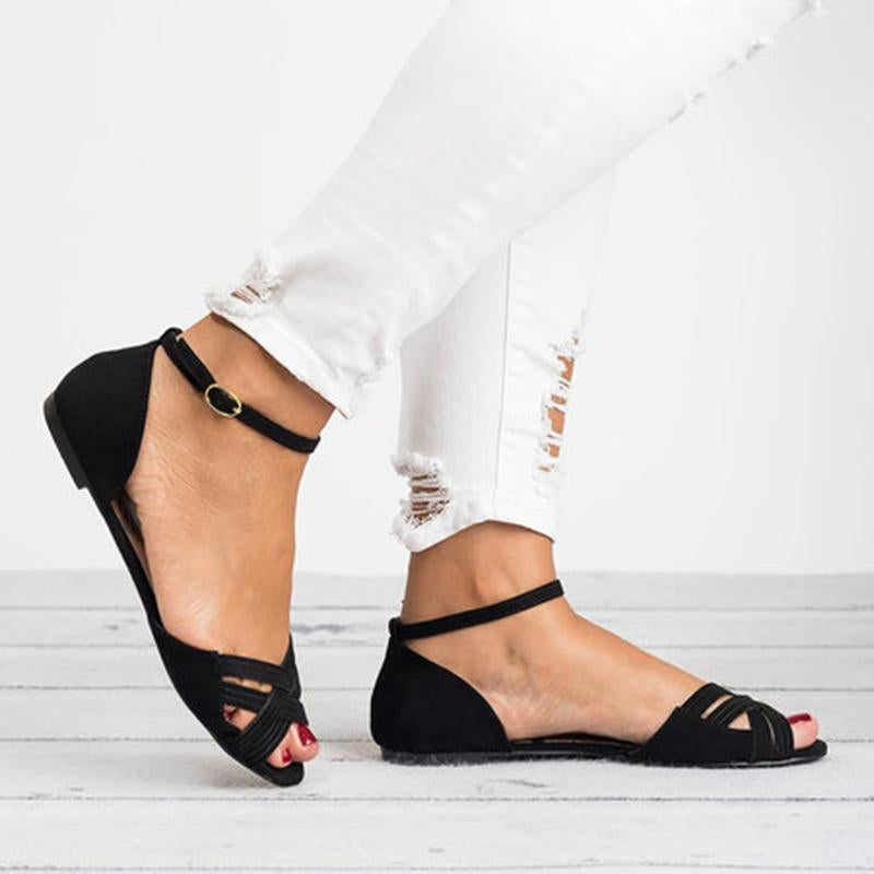 Cross Straps Foot Ring Flat Sandals - GetComfyShoes