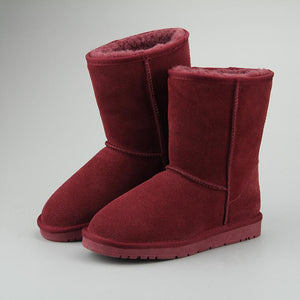 Women Leather Fleece Lining Fur Keep Warm High Cut Snow Boots