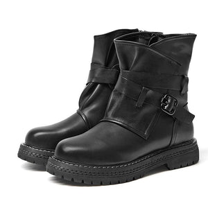 Women retro buckle strap short chunky platform boots