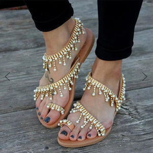Handmade Beaded New Fashion Flat Sandals - GetComfyShoes