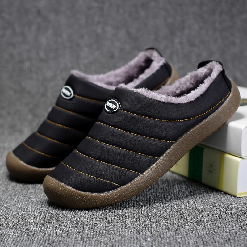 Men Winter Water-resistant Fur Warm Flat Shoes Cotton Slippers