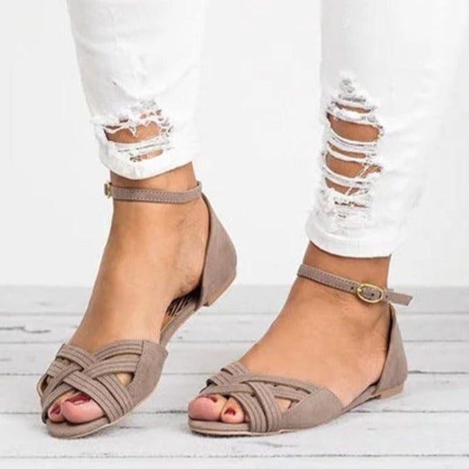 Cross Straps Foot Ring Flat Sandals - GetComfyShoes