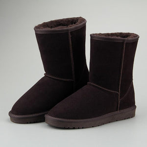 Women Leather Fleece Lining Fur Keep Warm High Cut Snow Boots