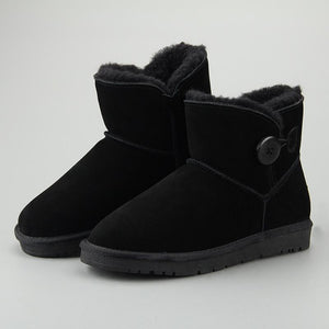 Women Leather Fleece Lining Fur Keep Warm Button Ankle Snow Boots