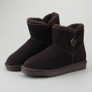 Women Leather Fleece Lining Fur Keep Warm Button Ankle Snow Boots