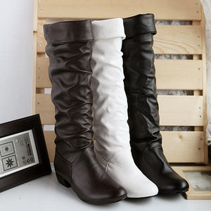 Women chunky heel slouch fall knee high boots