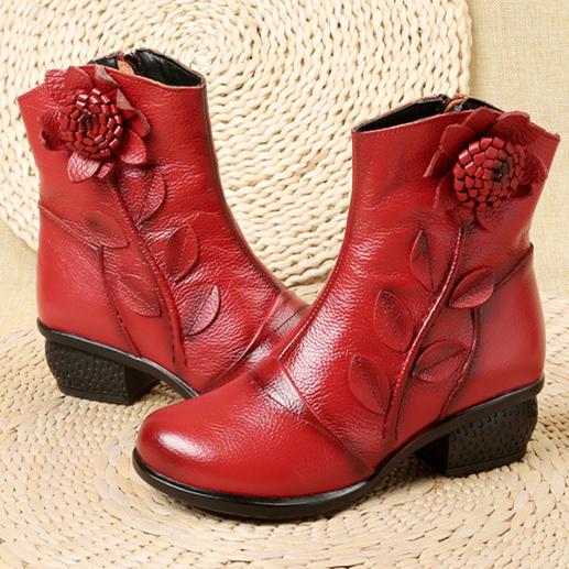 Women fashion flower  block heel ankle boots