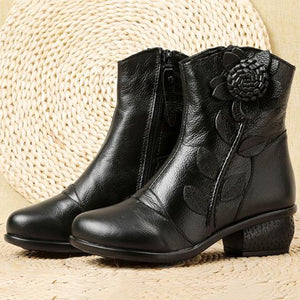 Women fashion flower  block heel ankle boots