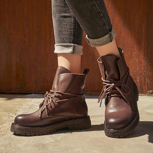 Women chunky platform casual lace up ankle booties