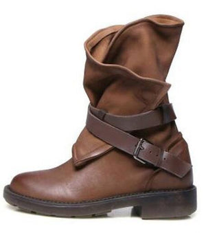 Women's motorcycle boots retro did calf buckle strap boots for women
