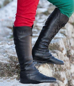 Women's knee high lace-up boots soft wide calf boots