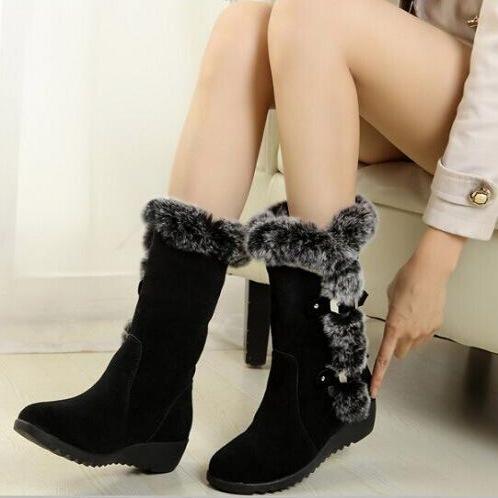 Women's fur lining snow boots mid calf winter boots