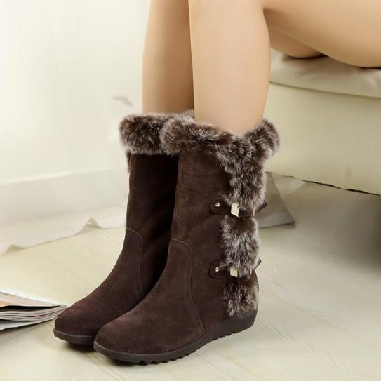 Women's fur lining snow boots mid calf winter boots