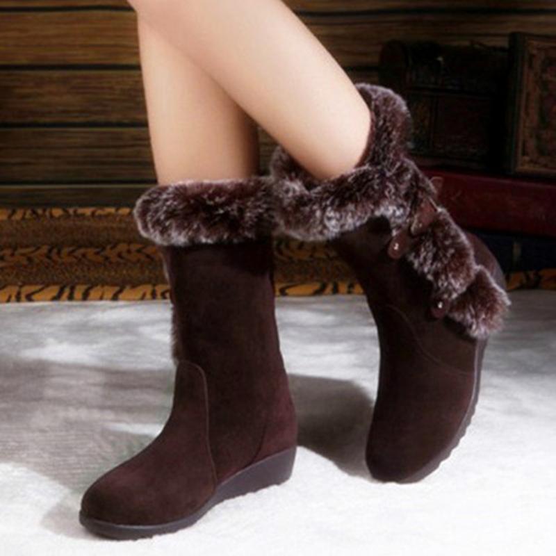 Women's fur lining snow boots mid calf winter boots