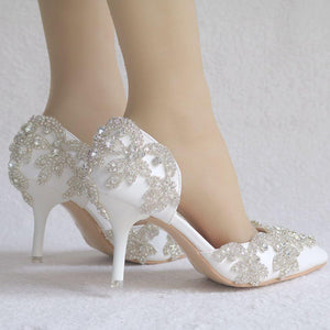 Floral rhinestone closed toe elegant bridal stiletto heels