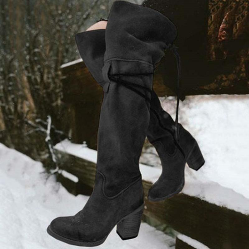 Women Fashion Winter Keep Warm Zipper Chunky Platform Over The Knee Boots