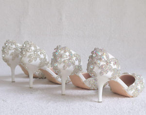 Floral rhinestone closed toe elegant bridal stiletto heels