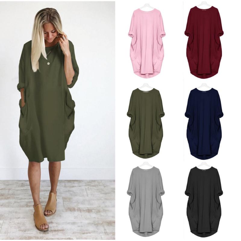 Autumn Long Sleeve A Line Dress With Pockets - GetComfyShoes