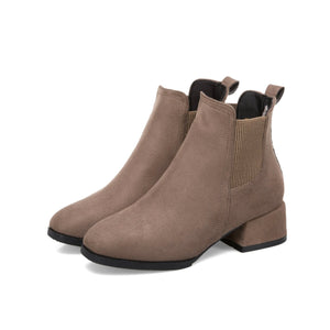 Women winter short medium chunky heel chelsea boots