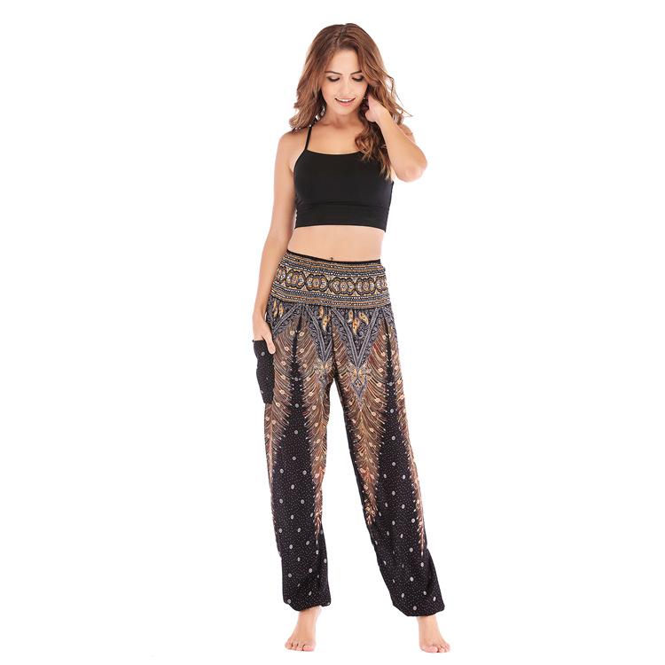 Bohemia Peacock Pocket Casual Loose Wide Leg Yoga Pants For Women - GetComfyShoes