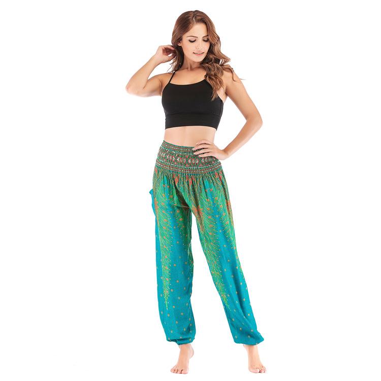 Bohemia Peacock Pocket Casual Loose Wide Leg Yoga Pants For Women - GetComfyShoes