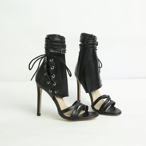 Women peep toe ankle strappy stiletto lace up heels