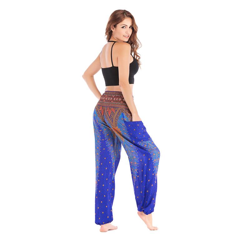 Bohemia Peacock Pocket Casual Loose Wide Leg Yoga Pants For Women - GetComfyShoes