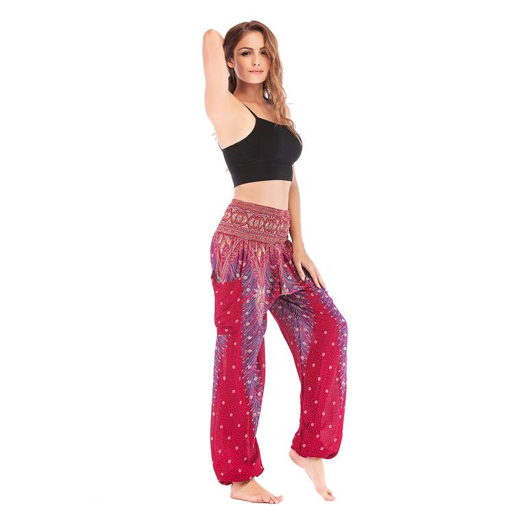 Bohemia Peacock Pocket Casual Loose Wide Leg Yoga Pants For Women - GetComfyShoes