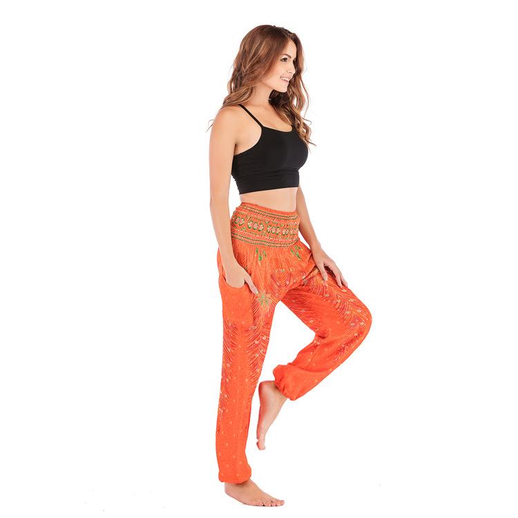 Bohemia Peacock Pocket Casual Loose Wide Leg Yoga Pants For Women - GetComfyShoes