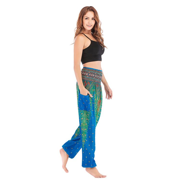 Bohemia Peacock Pocket Casual Loose Wide Leg Yoga Pants For Women - GetComfyShoes