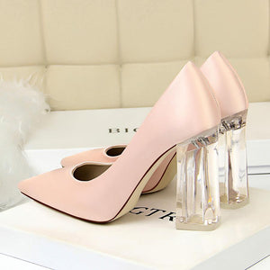 Women solid color pointed toe clear chunky high heels