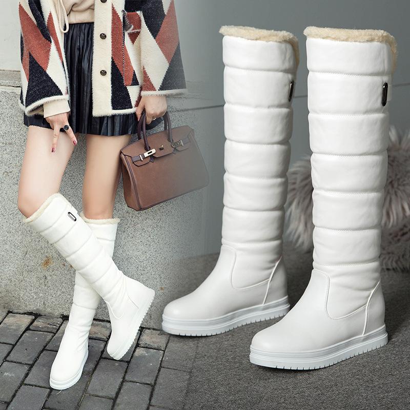 Women solid color platform winter faux fur knee high snow boots