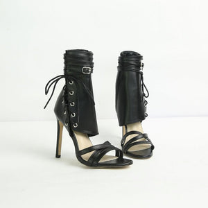 Women peep toe ankle strappy stiletto lace up heels