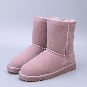 Women Leather Fleece Lining Fur Keep Warm High Cut Snow Boots