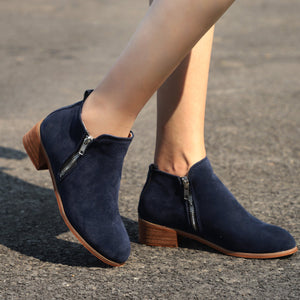 Zipper ankle boots suede low heel boots for women