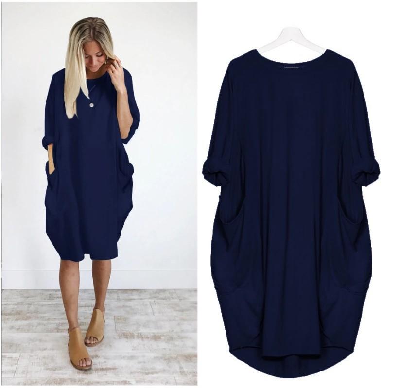 Autumn Long Sleeve A Line Dress With Pockets - GetComfyShoes