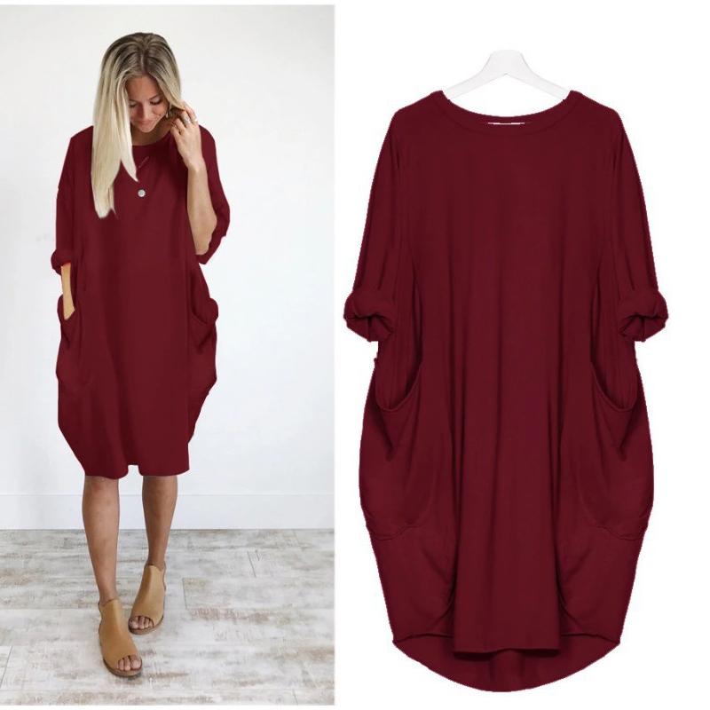 Autumn Long Sleeve A Line Dress With Pockets - GetComfyShoes