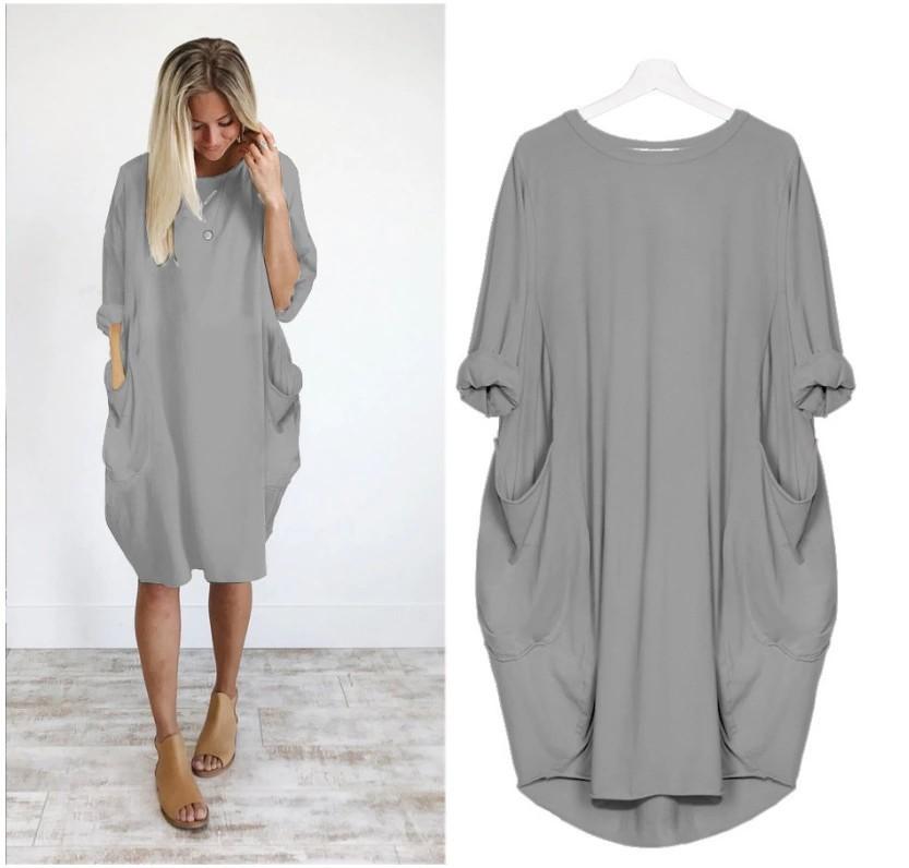 Autumn Long Sleeve A Line Dress With Pockets - GetComfyShoes