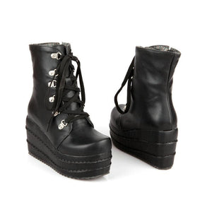 Women lace up chunky platform short ankle boots