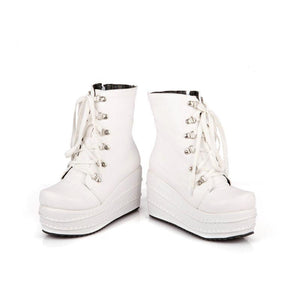 Women lace up chunky platform short ankle boots