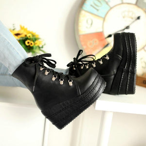 Women lace up chunky platform short ankle boots