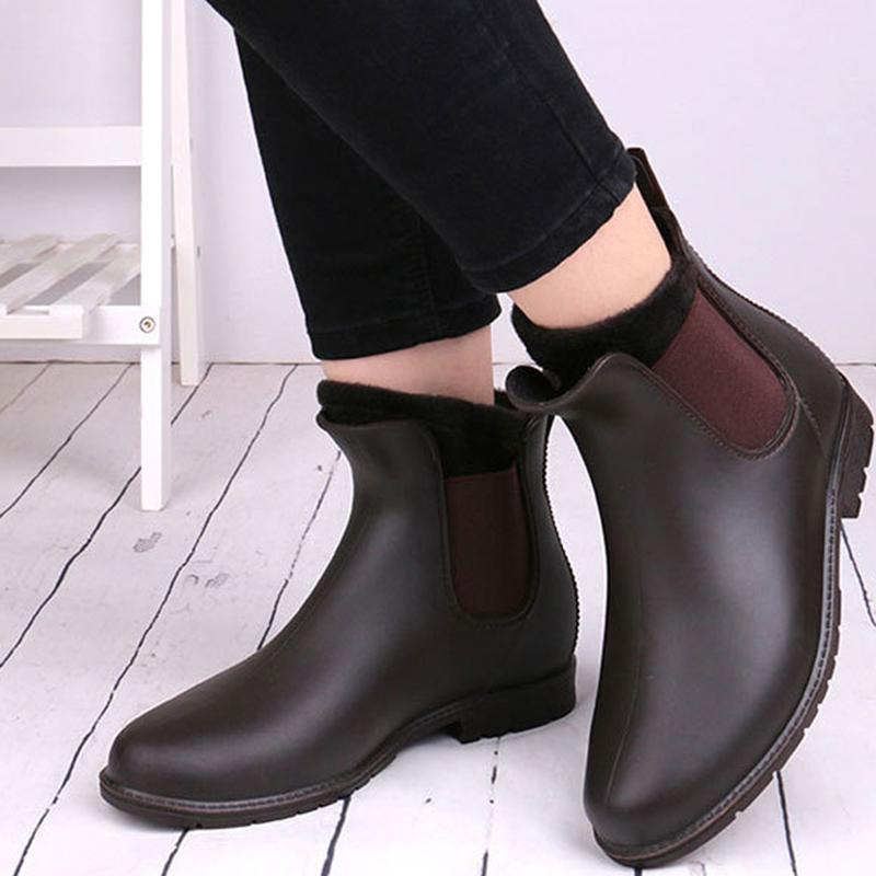 Women Round Toe Short Chelsea Elastic High Cut Fashion Solid Color Rain Boots