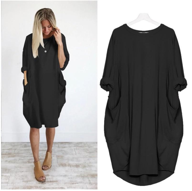 Autumn Long Sleeve A Line Dress With Pockets - GetComfyShoes