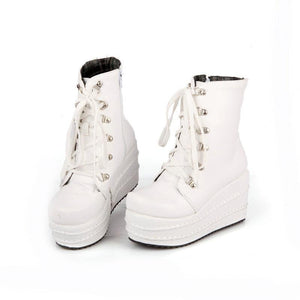 Women lace up chunky platform short ankle boots